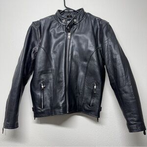 Hot Leathers Men's Black Leather Bomber Jacket with Stand Collar